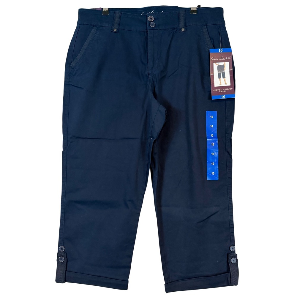 Gloria Vanderbilt Womens Cuffed Utility Capri Pants Midnight Affair Navy Size 10